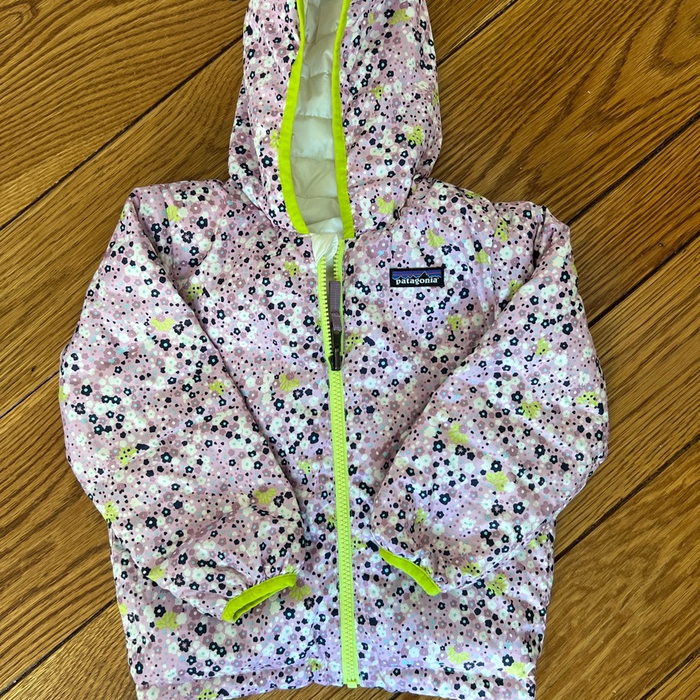 Patagonia Kids Puffer Jacket - Purple and Lime Green Floral